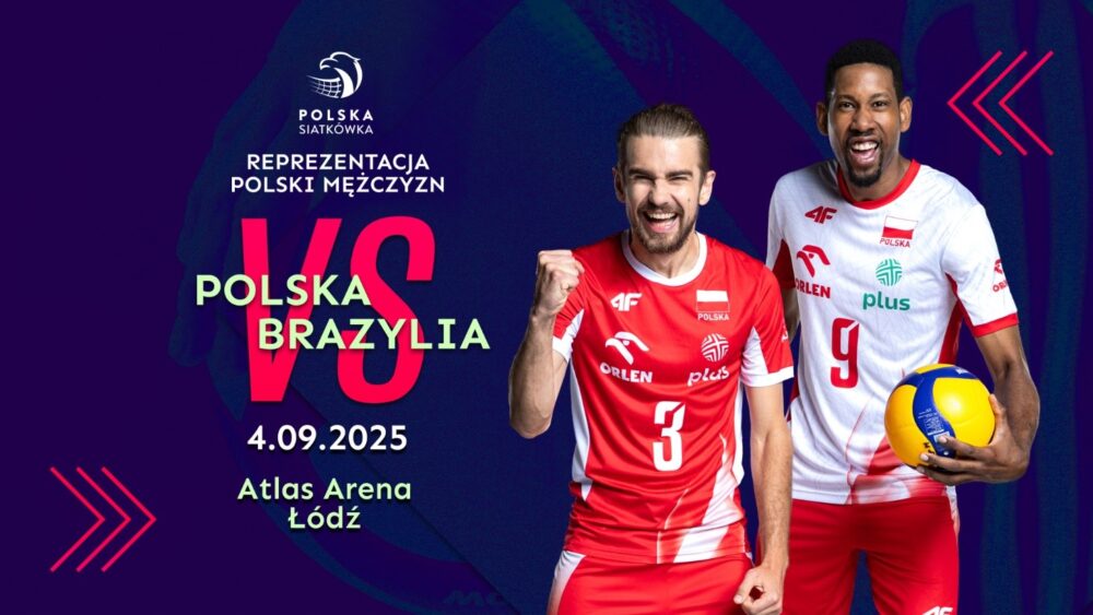 Grafika promująca mecz Polska-Brazylia w siatkówkę
