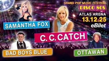 Grafika promująca koncert Disco 80 w Atlas Arenie w łodzi