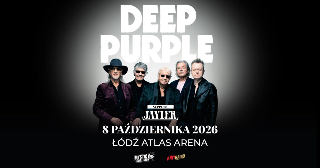 Grafika promująca deep purple w łodzi w atlas arenie