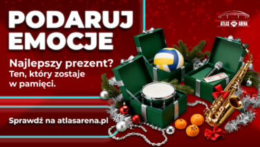 Grafika promująca kampanię na atlas arenie w lodzi "podaruj emocje"