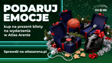 Grafika promująca kampanię na atlas arenie w lodzi "podaruj emocje"